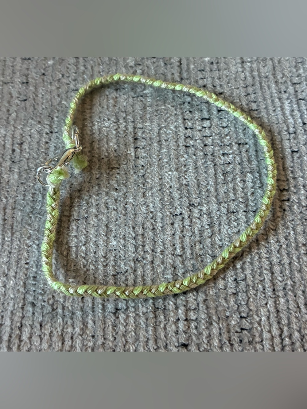 Green Braided Rope Bracelet with Silver Clasp